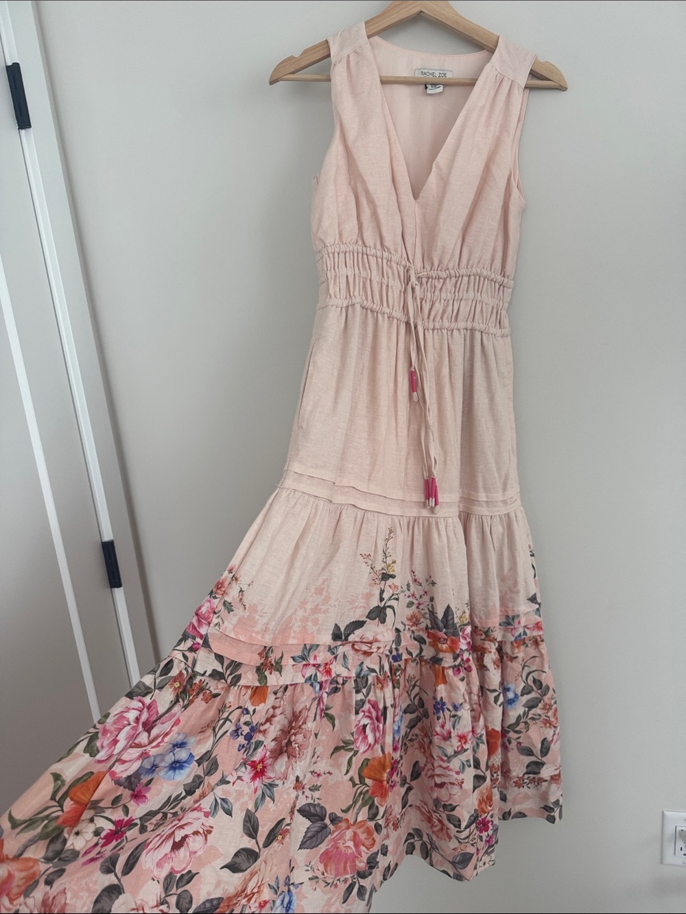NWOT Rachel Zoe Linen Blush Cream‎ Floral Tiered Maxi Dress